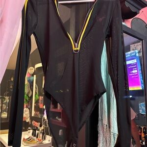 Black and Yellow Zipper Bodysuit